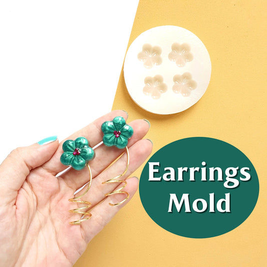 Silicone earrings mold "Flower" for resin and epoxy for 4 cabochons - Luxy Kraft