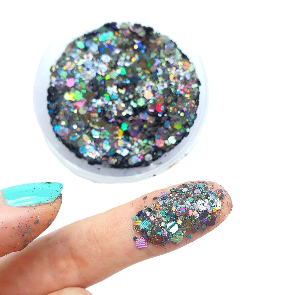 Black Silver Mix Hologram Chunky glitter for Resin crafts, Glitter for nail art, body, makeup, hair, face - Luxy Kraft