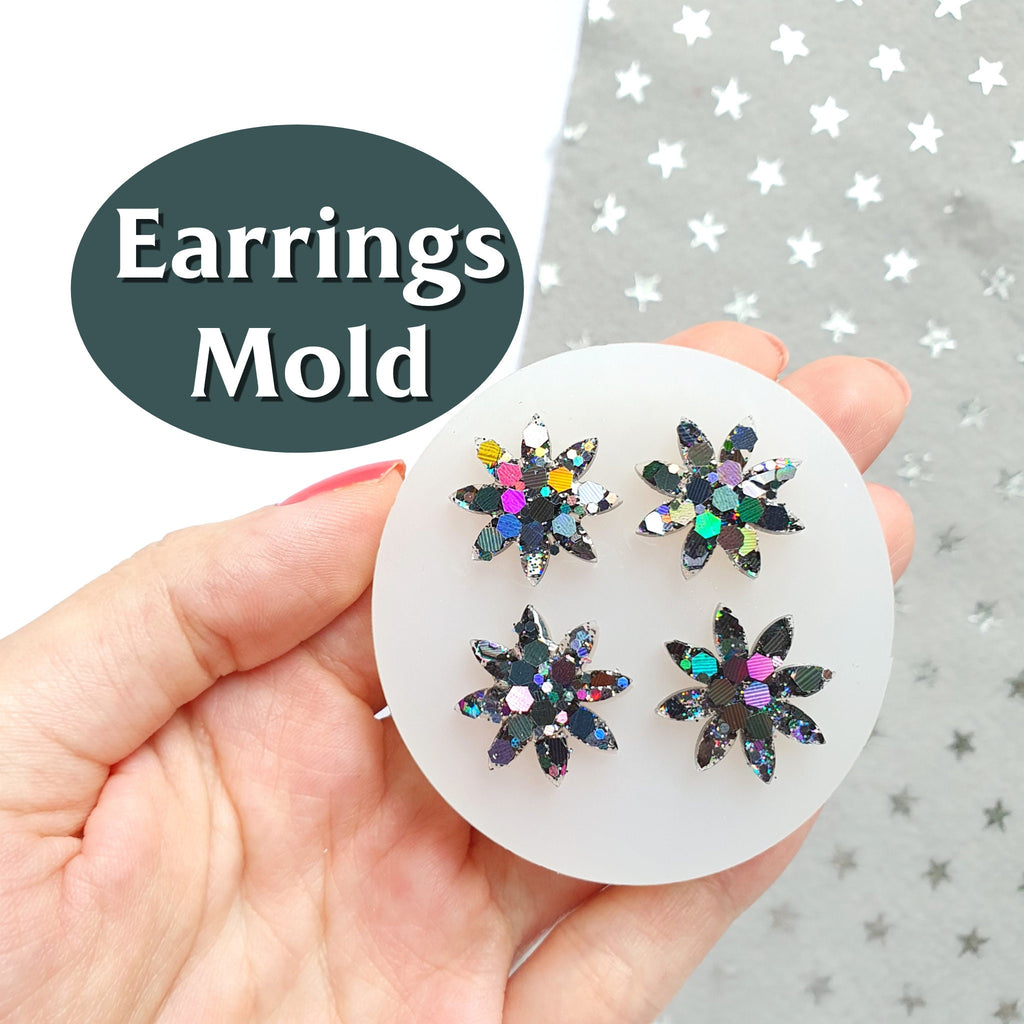 Silicone earrings mold "Daisy flower" for resin and epoxy for 4 cabochons - Luxy Kraft