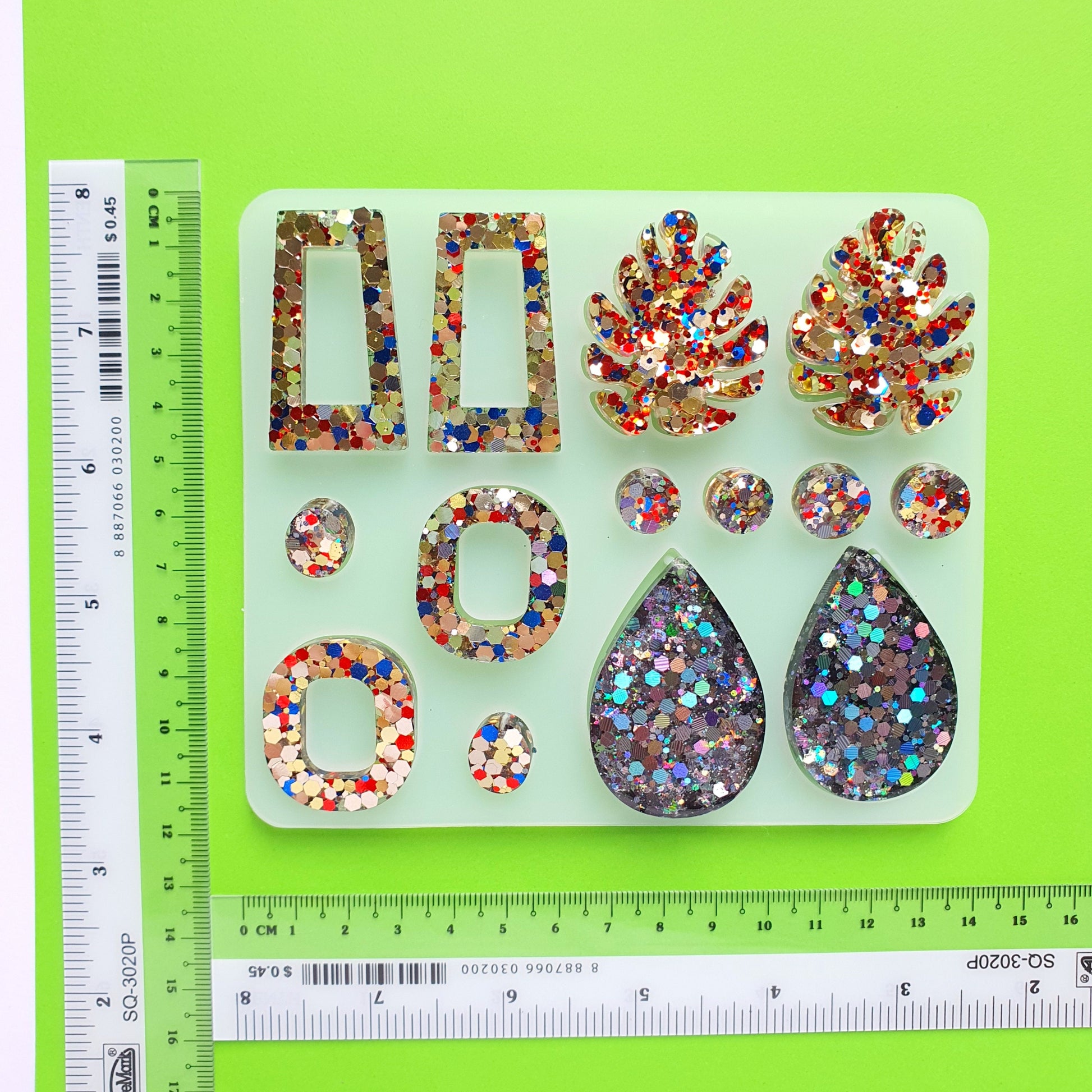 Silicone earrings mold for resin and epoxy "Monstera and Geometry" silicon mould 4 designs in 1 mold - Luxy Kraft