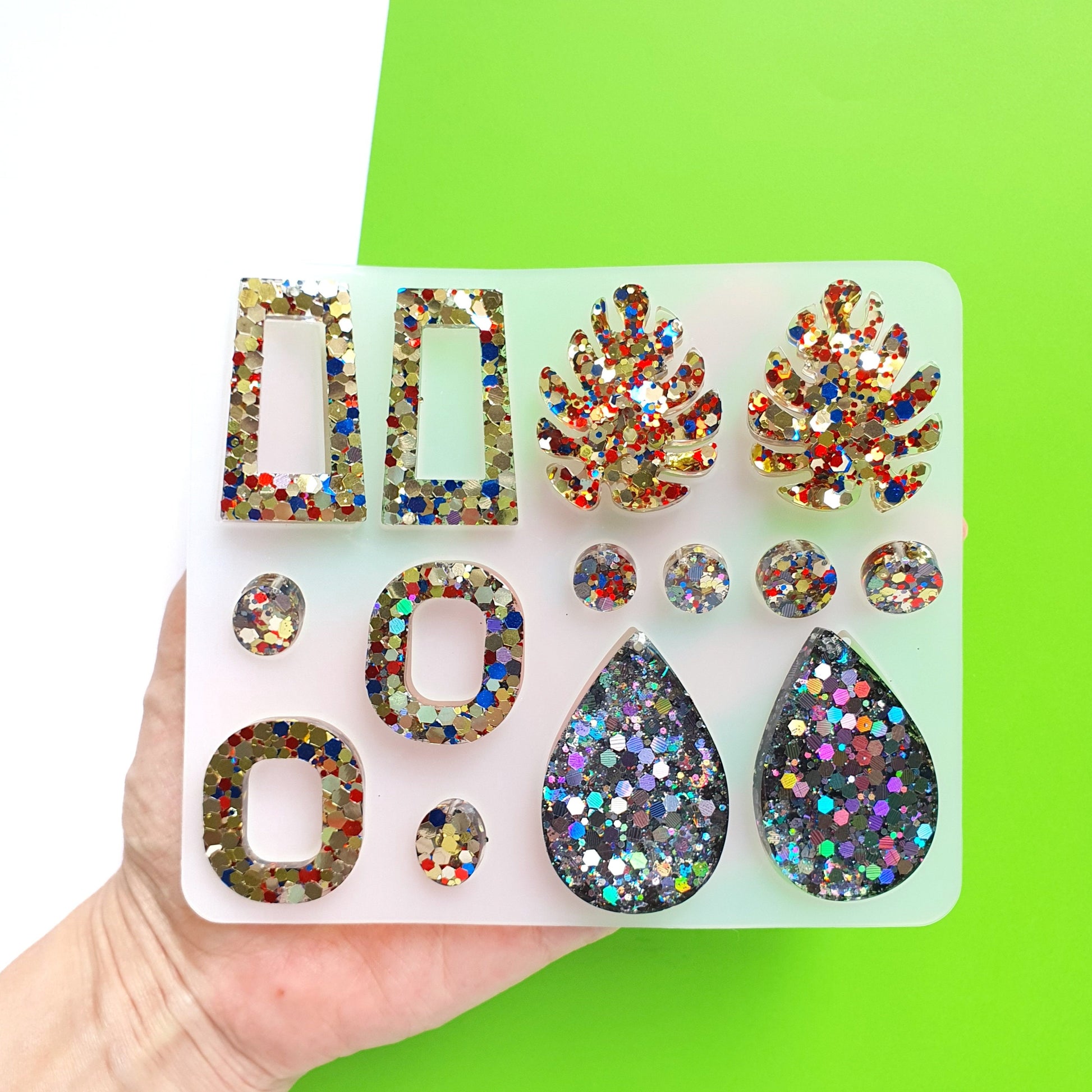 Silicone earrings mold for resin and epoxy Geometry silicon mould 4 designs in 1 mold - Luxy Kraft