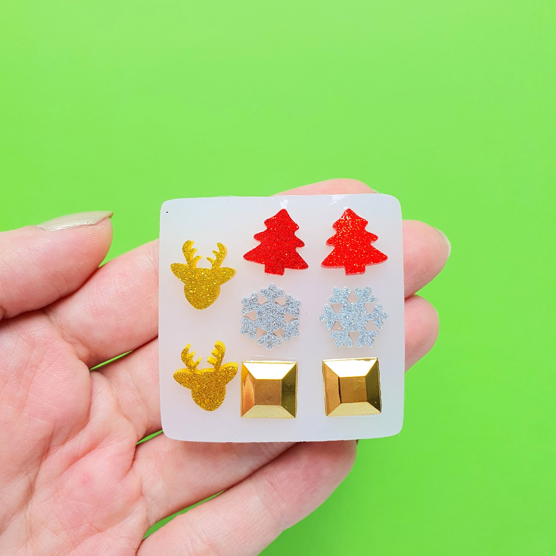 Silicone earrings mold "Christmas"  for resin and epoxy mould for jewelry "Christmas tree, Reindeer, Snowflake" for stud earrings - Luxy Kraft