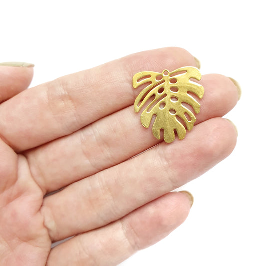 10 pcs Monstera Earrings components Earrings findings DIY jewelry Raw brass charms - Luxy Kraft