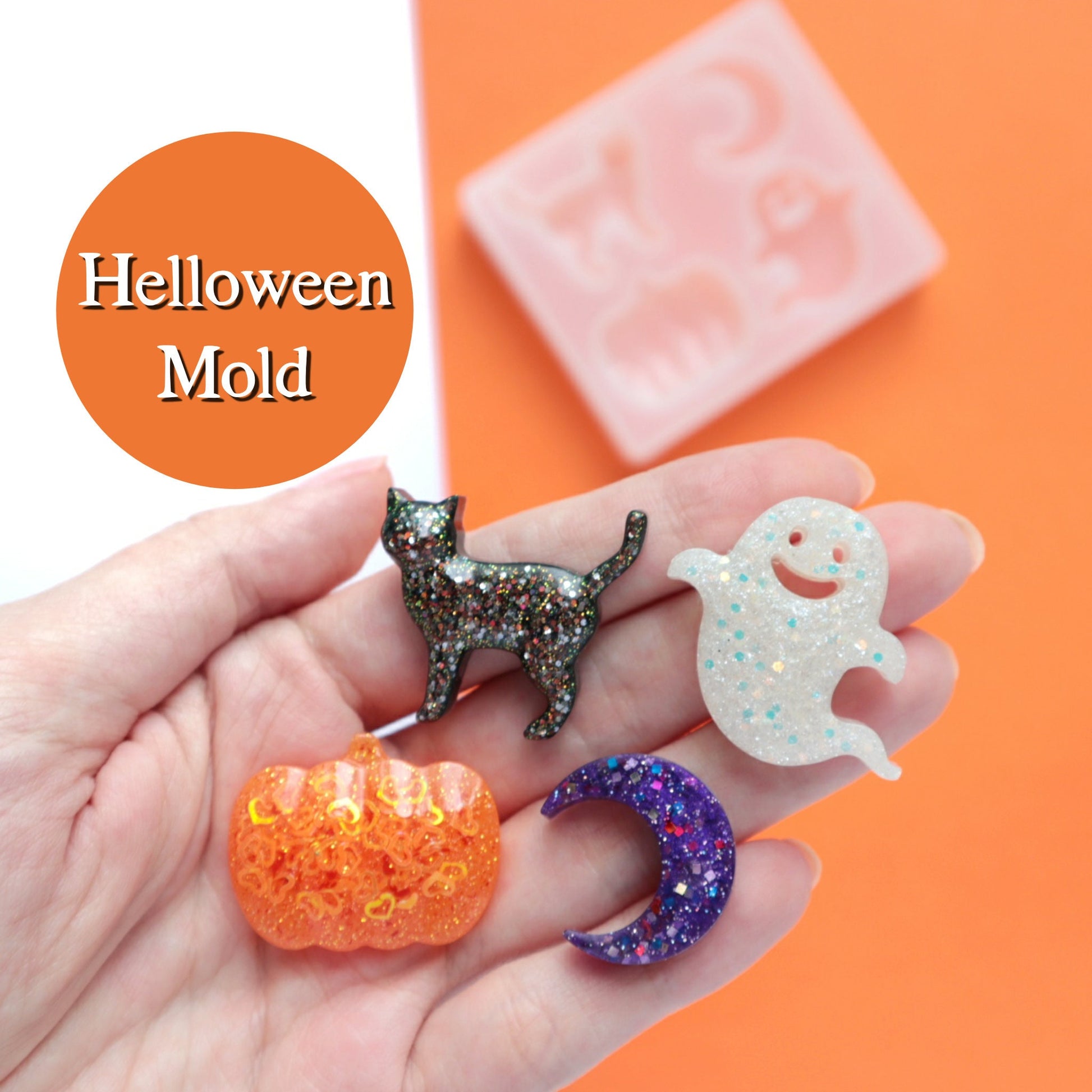 Halloween Silicone earrings mold for resin and epoxy Pumpkin, Ghost, Moon, Cat mould - Luxy Kraft