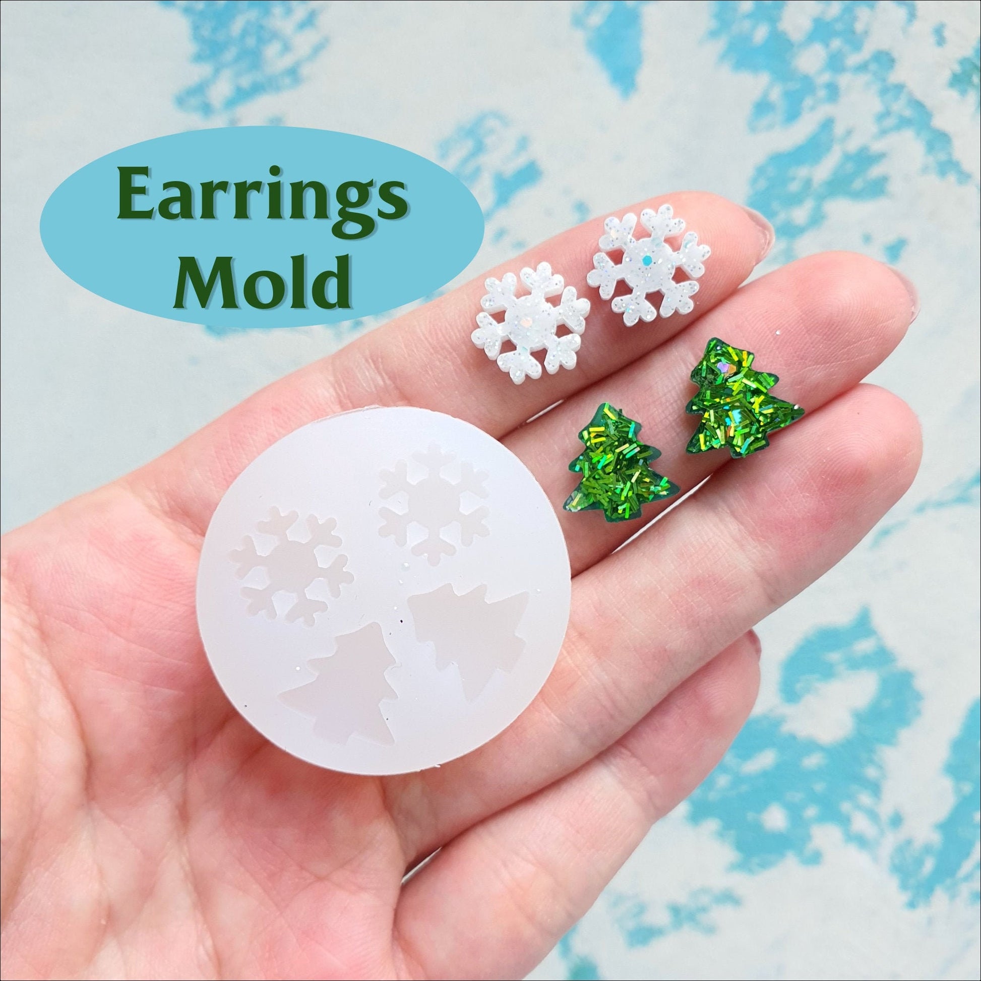 Silicone earrings mold "Christmas"  for resin and epoxy mould for jewelry "Christmas tree, Snowflake" for stud earrings - Luxy Kraft