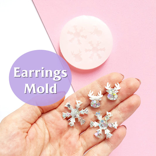 Silicone earrings mold "Christmas"  for resin and epoxy mould for jewelry "Reindeer, Snowflake" - Luxy Kraft