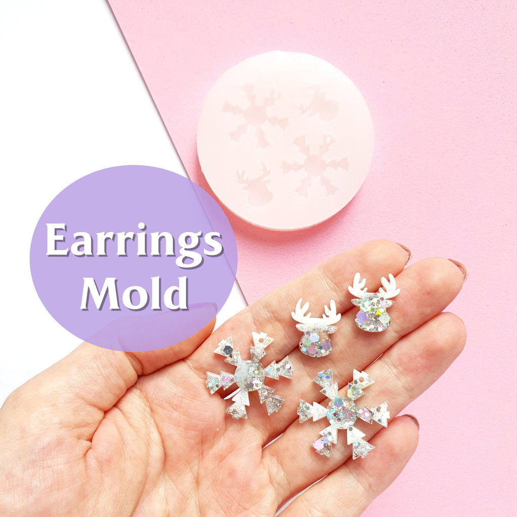 Silicone earrings mold "Christmas"  for resin and epoxy mould for jewelry "Reindeer, Snowflake" - Luxy Kraft