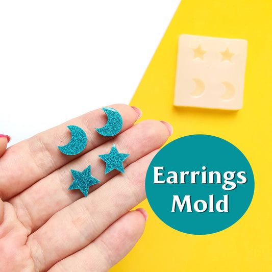 Silicone earrings mold mould for resin and epoxy "Moon and star" - Luxy Kraft