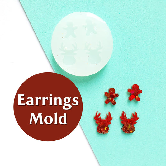 Silicone earrings mold "Christmas"  for resin and epoxy mould for jewelry "Reindeer, Gingerbread boy" - Luxy Kraft