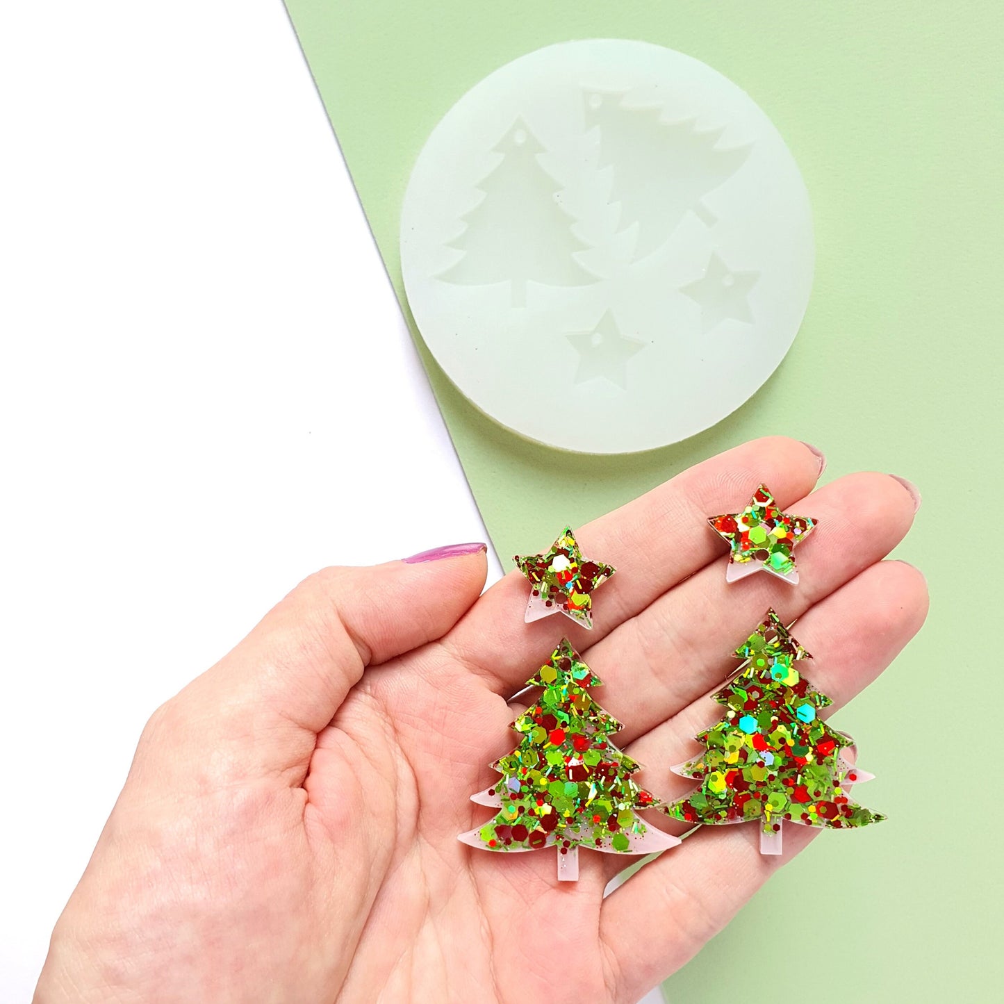 Silicone earrings mold "Christmas" for resin and epoxy mould for jewelry "Christmas tree, Stars"