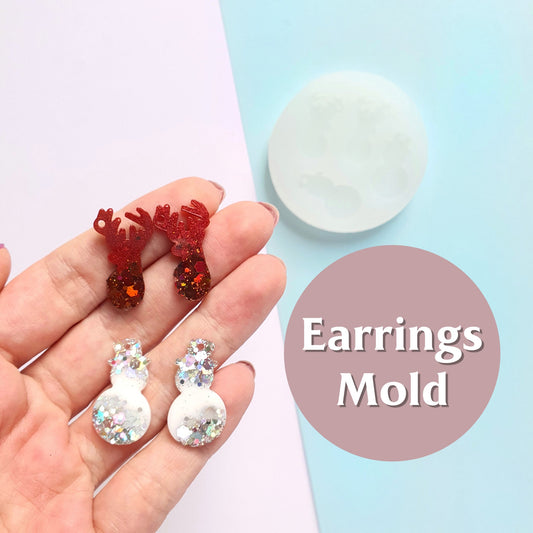 Silicone earrings mold "Christmas"  for resin and epoxy mould for jewelry "Reindeer, Snowman" - Luxy Kraft