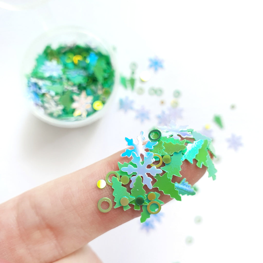 Christmas tree Snowflake Circle sequins Green Hologram Chunky glitter for Resin Epoxy crafts - Luxy Kraft