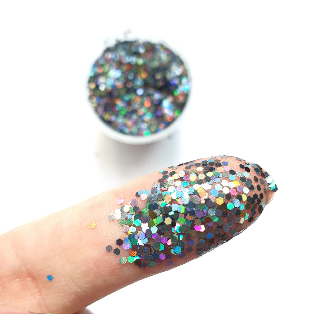 Dark Silver Hologram Hexagon Chunky glitter for Resin Epoxy crafts - Luxy Kraft