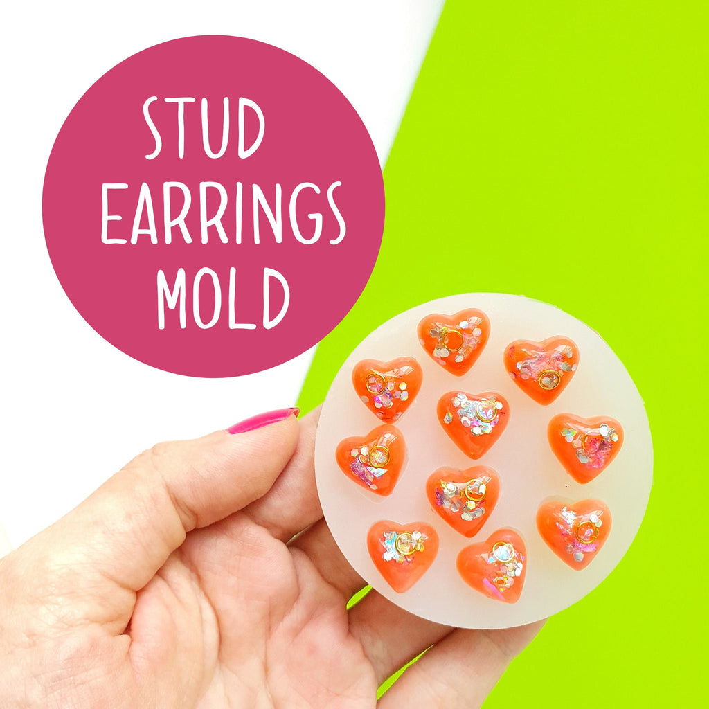 Silicone earrings mold "Hearts" mould for resin and epoxy for 10 cabochons - Luxy Kraft