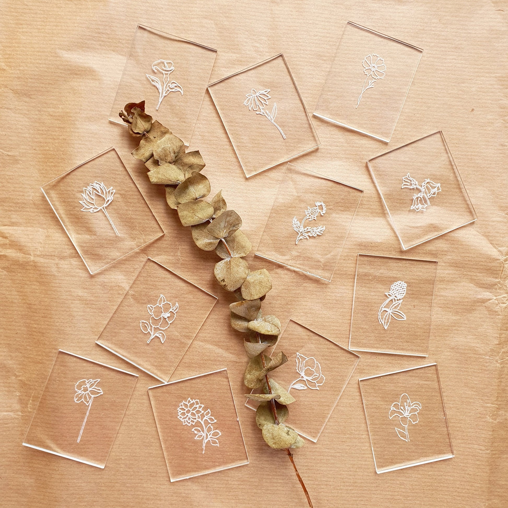 12 pcs set Embossing stamp for polymer clay Floral texture plate Flower debossing stamp Acrylic stamps - Luxy Kraft