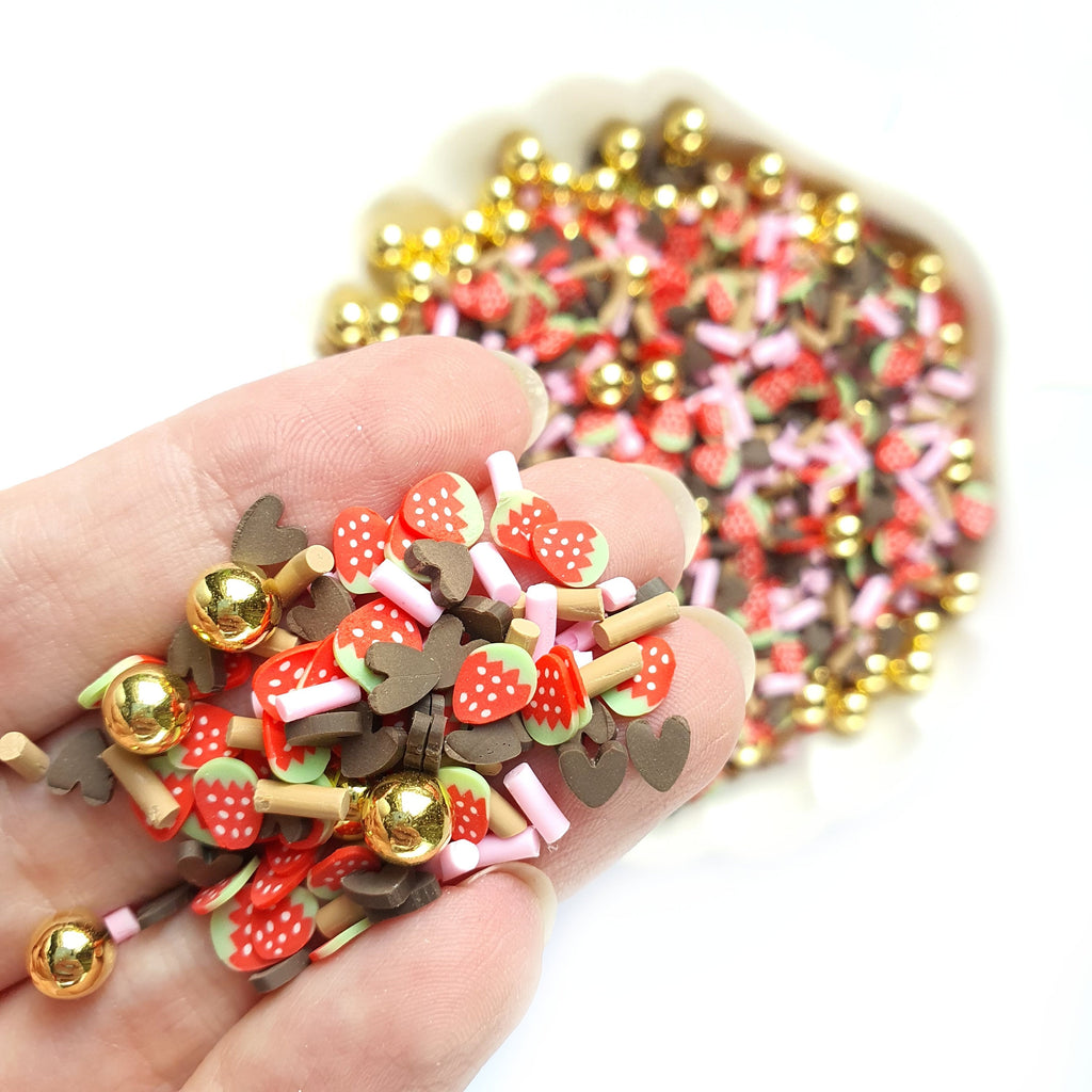 Mini strawberry chocolate decor polymer clay shapes for Resin Epoxy crafts for nail design - Luxy Kraft