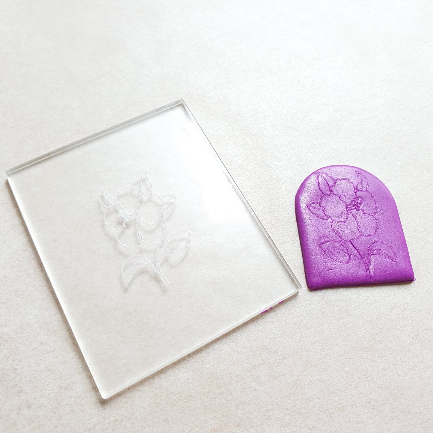 Embossing stamp for polymer clay "Hibiscus" Floral texture plate Flower debossing stamp Acrylic stamps - Luxy Kraft