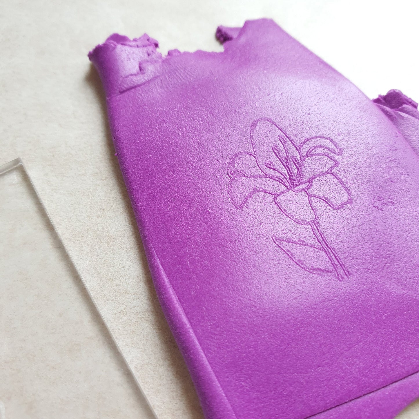 Embossing stamp for polymer clay "Lilium" Floral texture plate Flower debossing stamp Acrylic stamps - Luxy Kraft