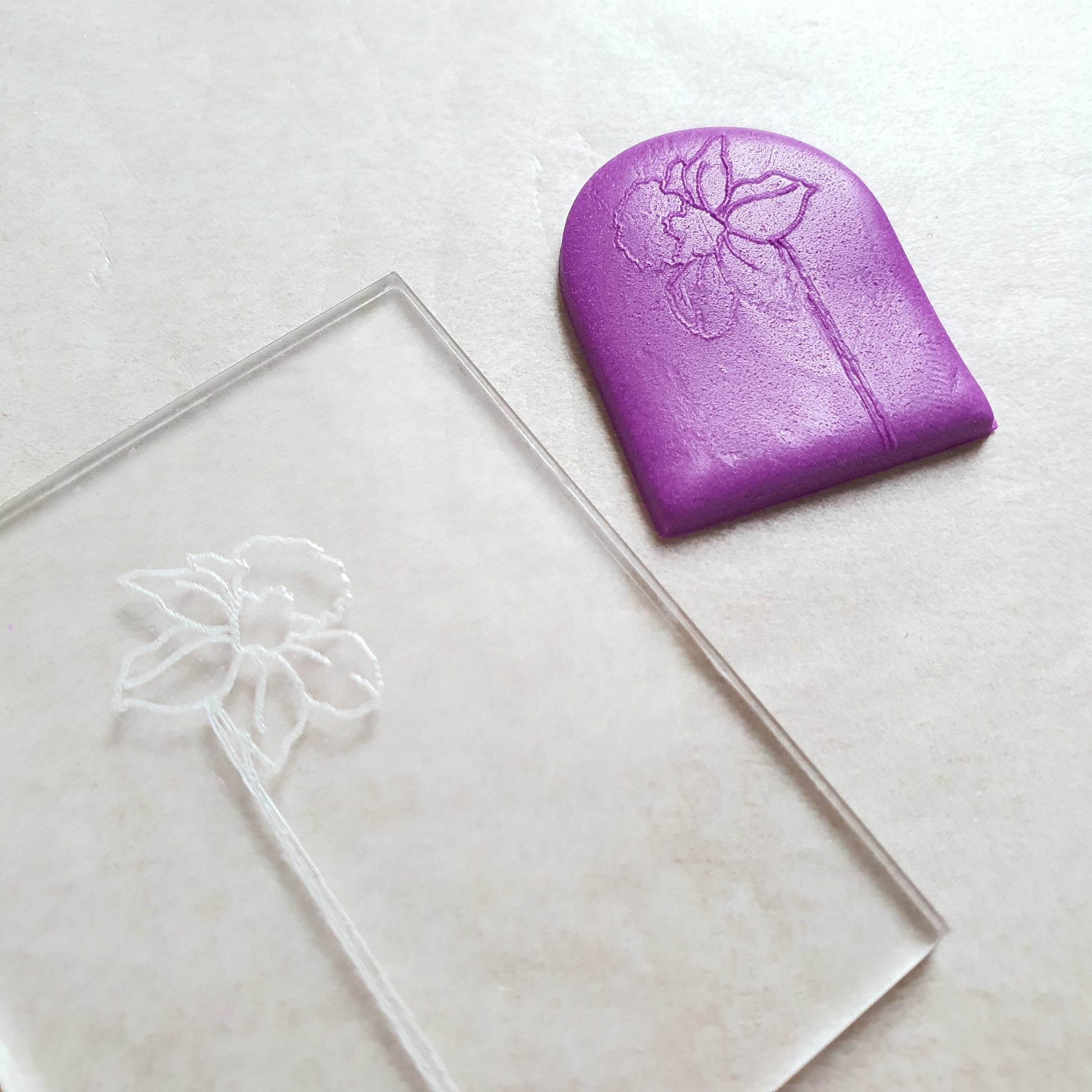 Embossing stamp for polymer clay "Narcissus" Floral texture plate Flower debossing stamp Acrylic stamps - Luxy Kraft