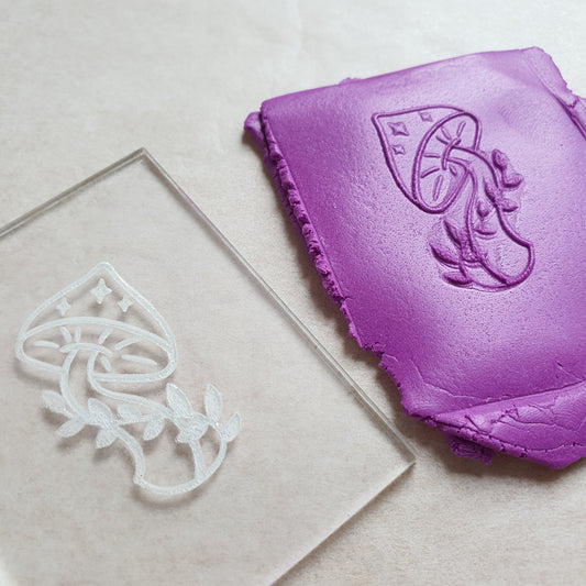 Embossing stamp for polymer clay "Magic Mushroom" texture plate debossing stamp Acrylic stamps - Luxy Kraft