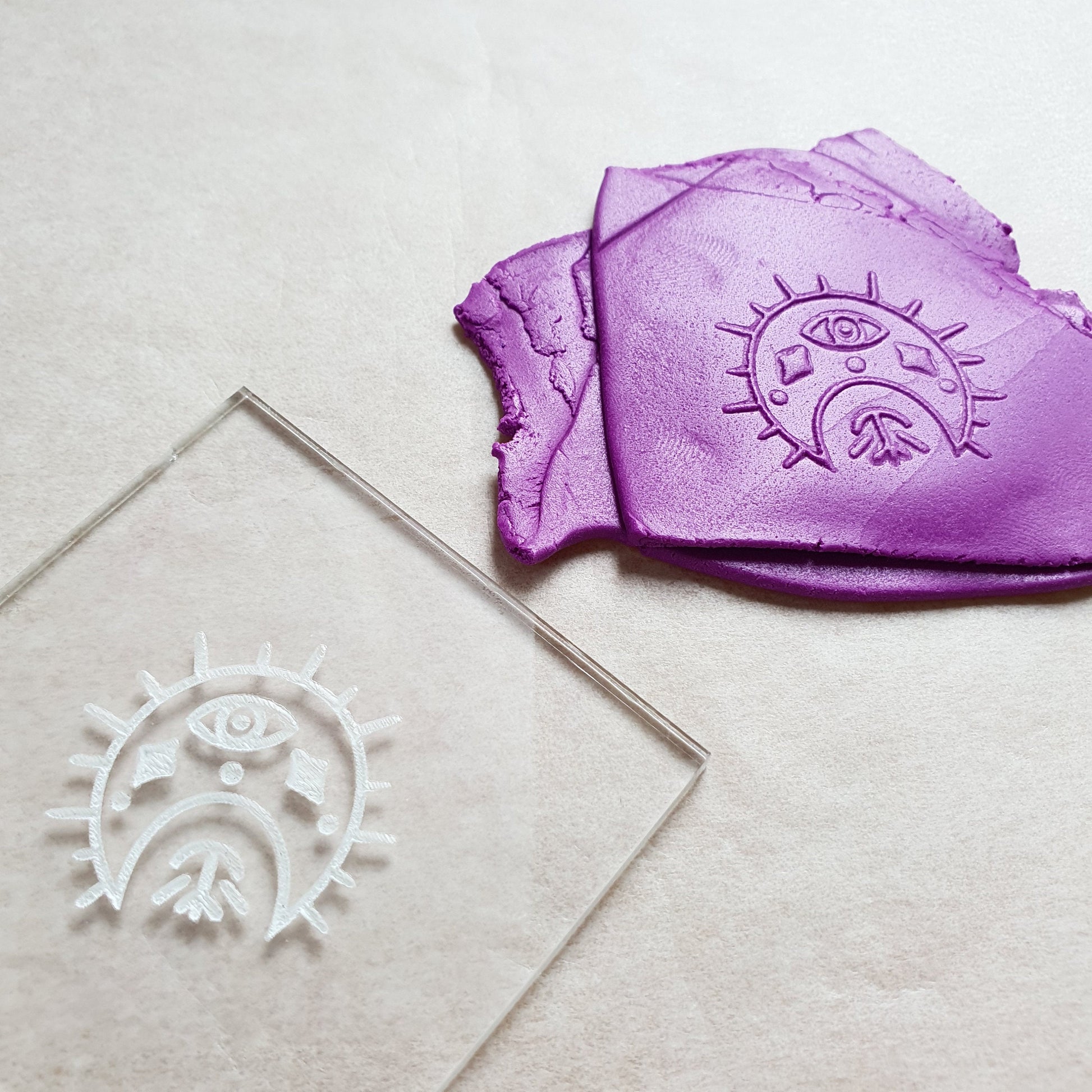 Embossing stamp for polymer clay "Magic Moon" texture plate debossing stamp Acrylic stamps - Luxy Kraft