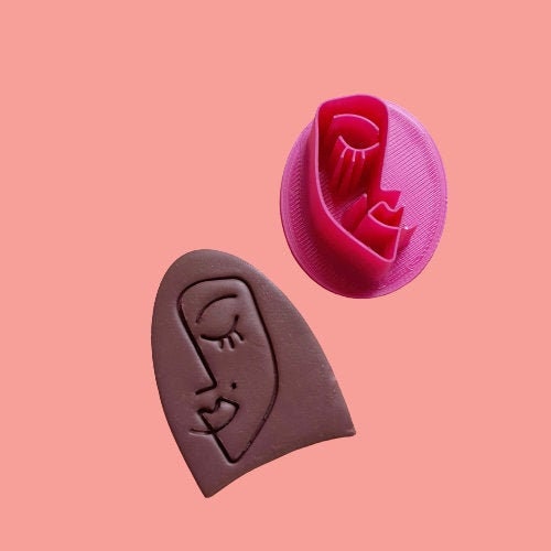 Woman face Earrings Polymer clay 3D Geometry Jewelry shapes stamp embossing - Luxy Kraft
