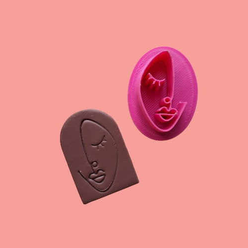 Woman face Earrings Polymer clay 3D Geometry Jewelry shapes stamp embossing