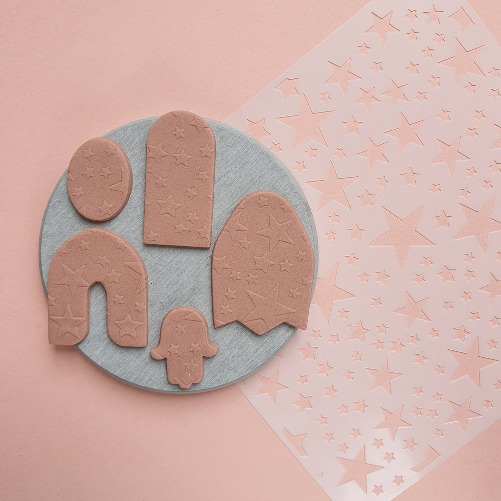 Texture sheet Polymer clay stencil sheet "Stars" pattern shapes mat - Luxy Kraft