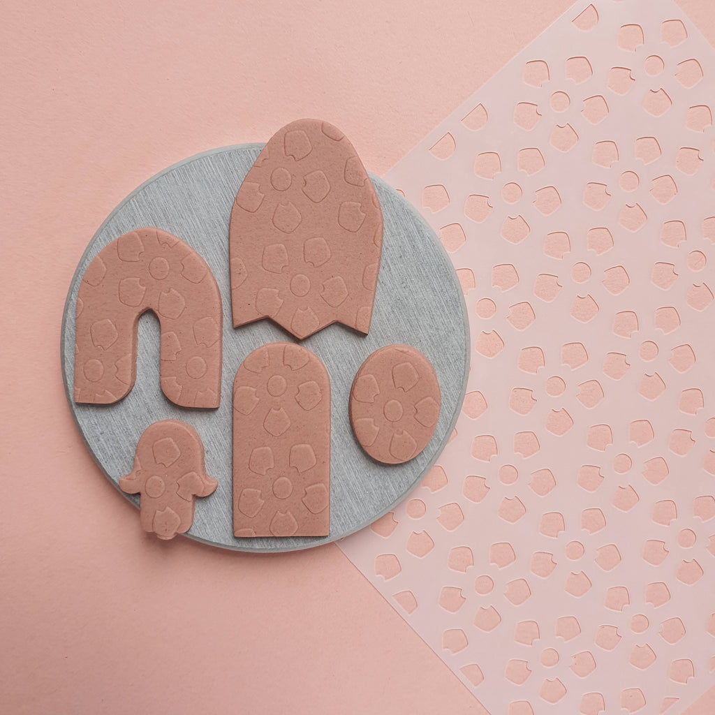 Texture sheet Polymer clay stencil sheet "Flower" pattern shapes mat - Luxy Kraft
