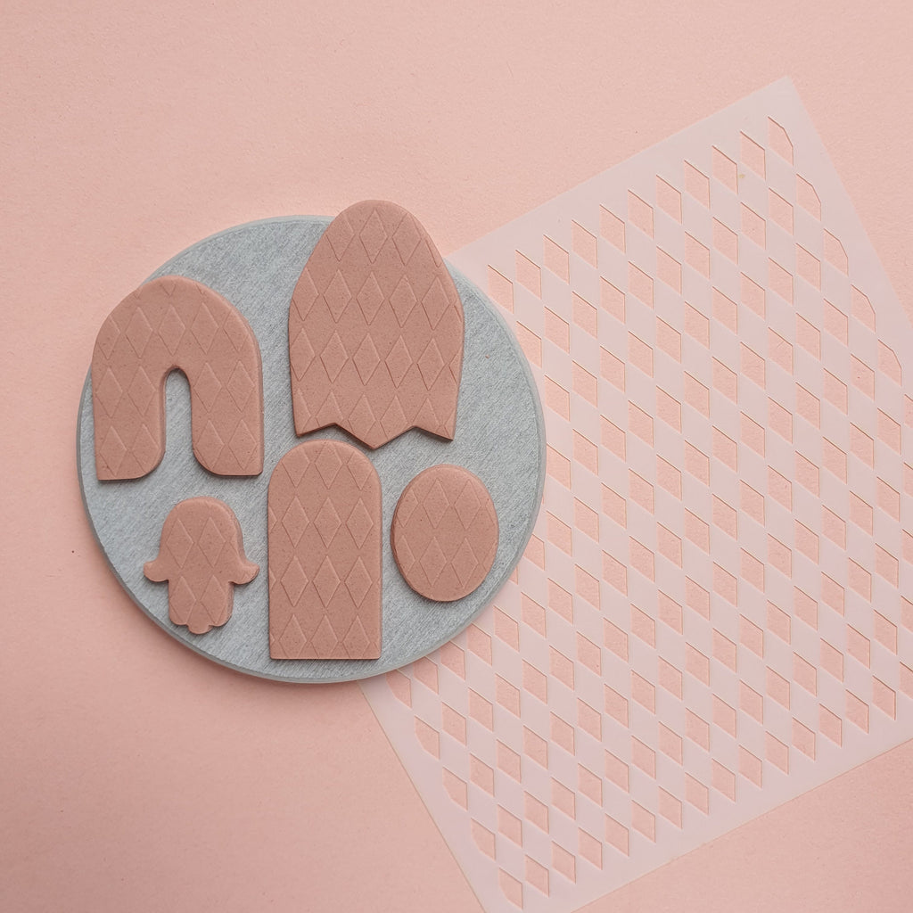 Texture sheet Polymer clay stencil sheet "Rhombus" pattern shapes mat - Luxy Kraft