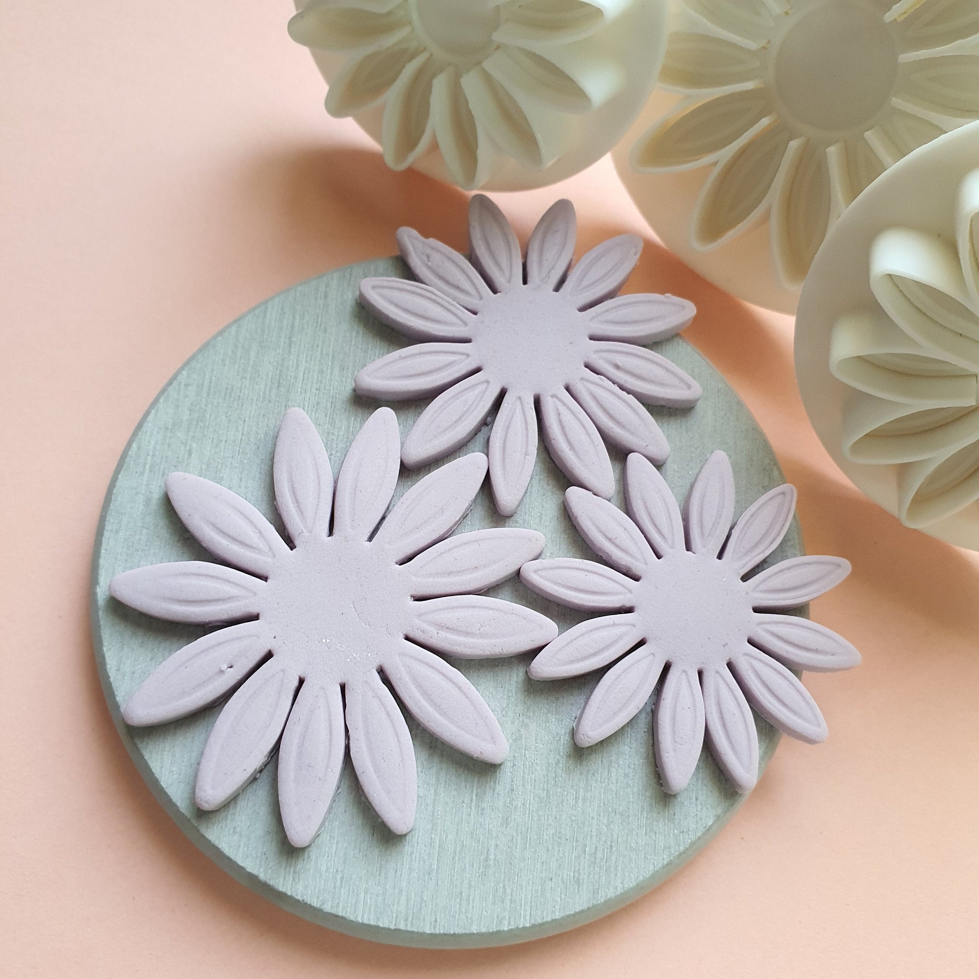 3 pcs set Polymer clay cutters Jewelry Earrings "Flower Daisy" shape plastic cutter - Luxy Kraft