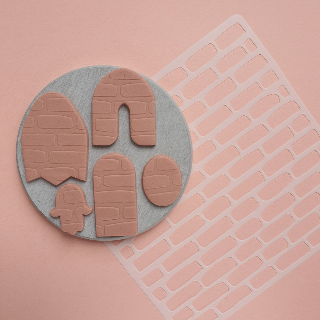 Texture sheet Polymer clay stencil sheet "Bricks" pattern shapes mat - Luxy Kraft