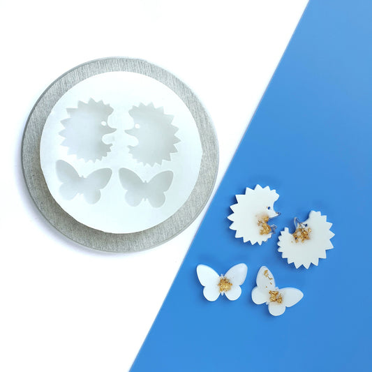 Silicone earrings mold mould for resin and epoxy "Butterfly, Hedgehog" - Luxy Kraft