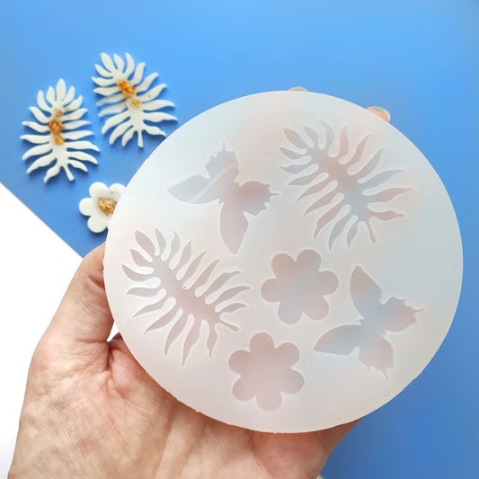 Silicone earrings mold "Flowers, Butterfly, Fern" mould for resin and epoxy - Luxy Kraft