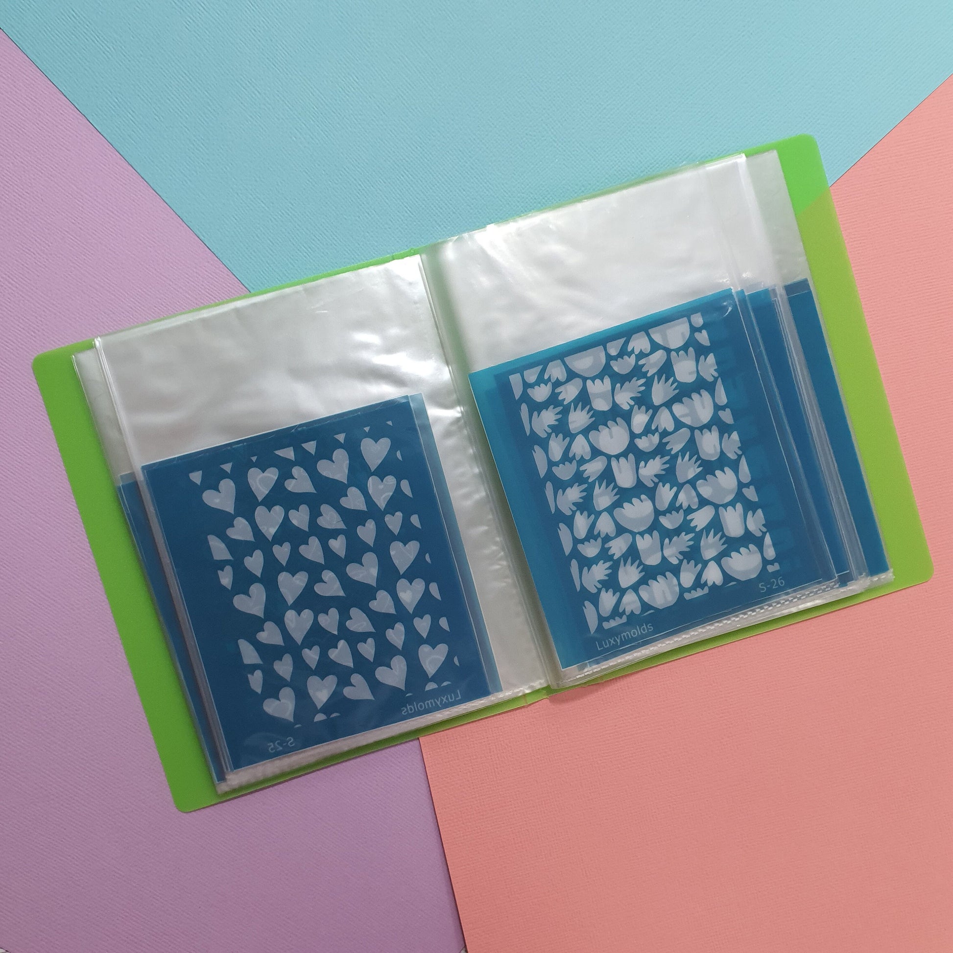 Set of 48 pcs Silk screen stencil with folder book for polymer clay "Luxymolds"
