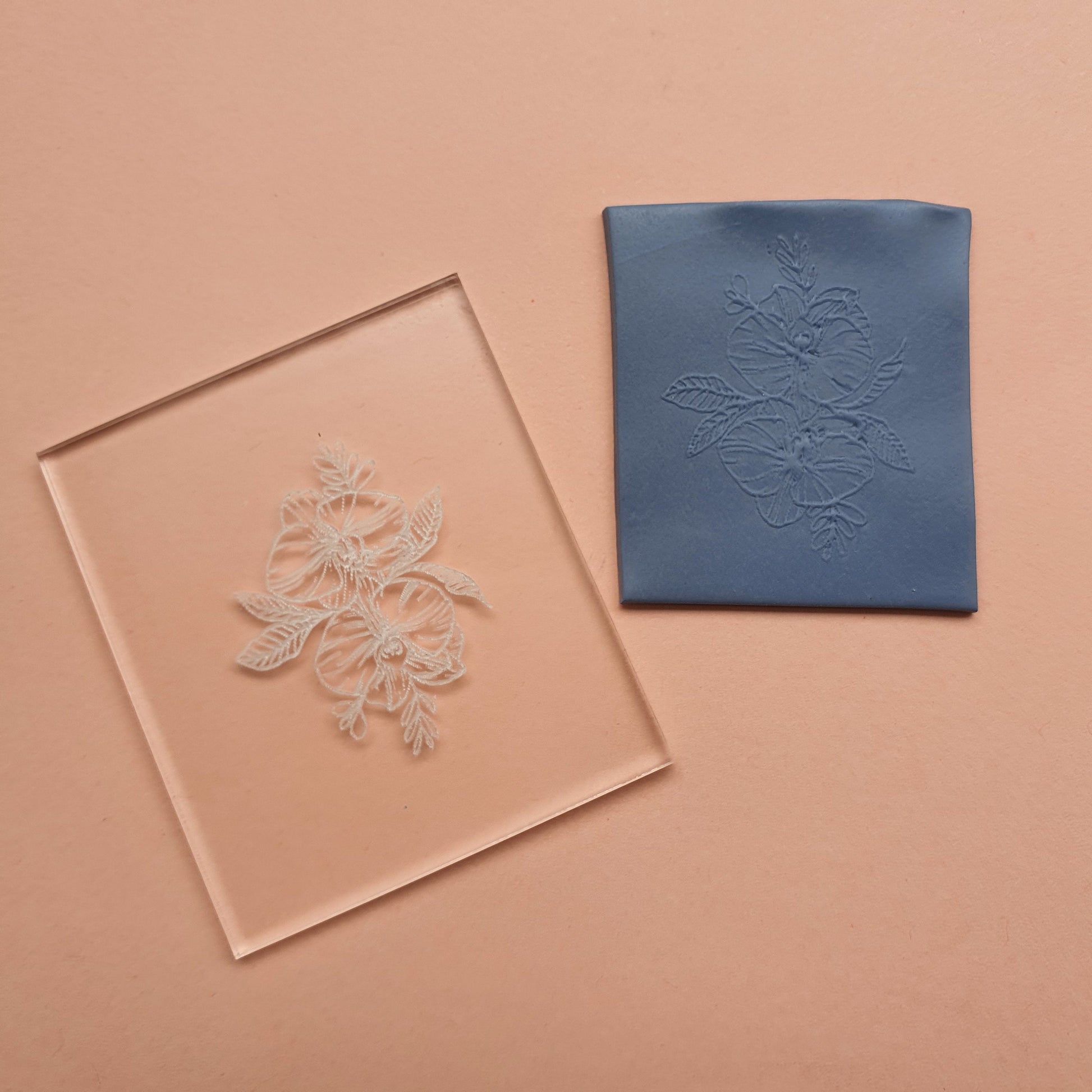 Embossing stamp for polymer clay "Orchid" Floral texture plate Flower debossing stamp Acrylic stamps - Luxy Kraft