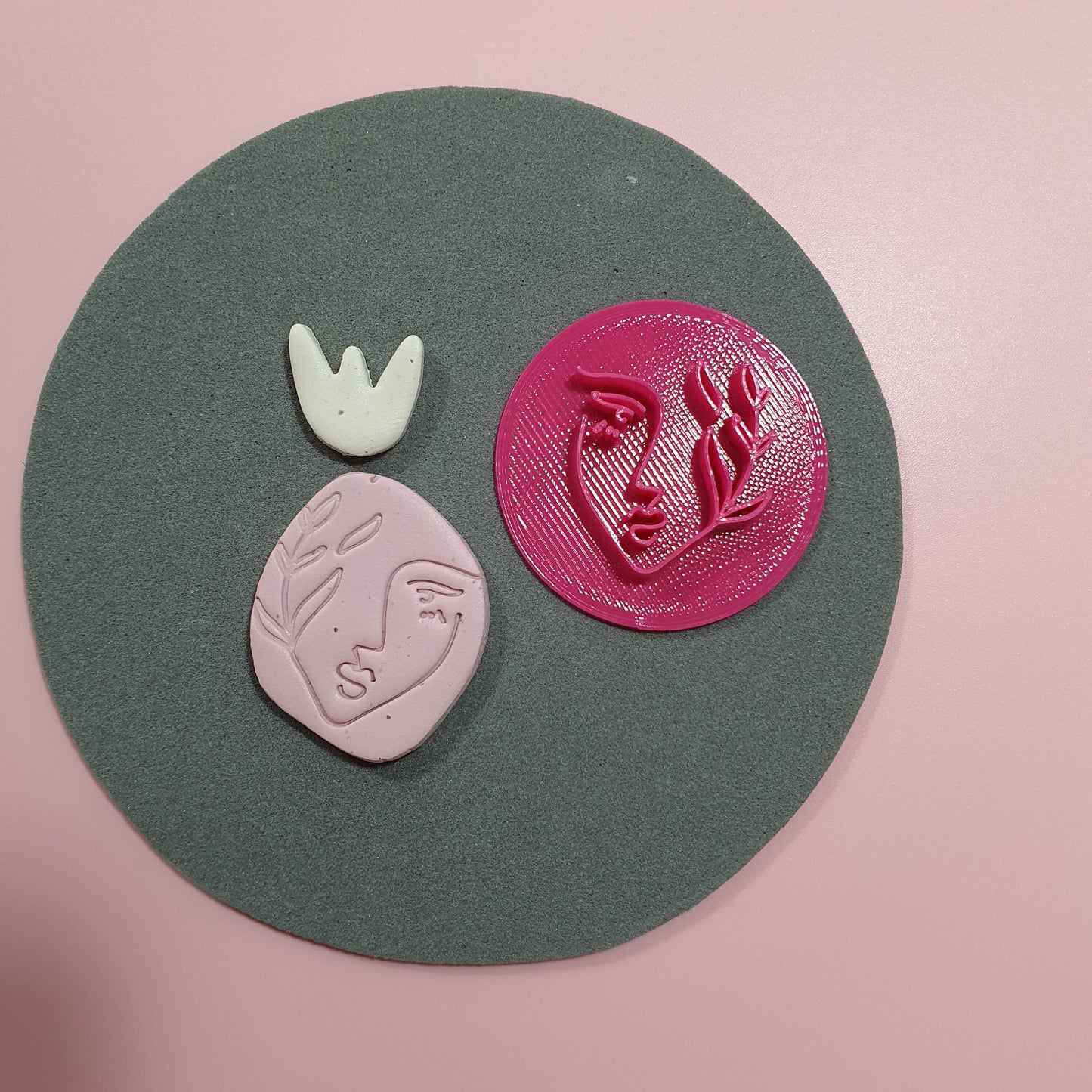 Polymer clay 3D "Woman Plants" stamp embossing