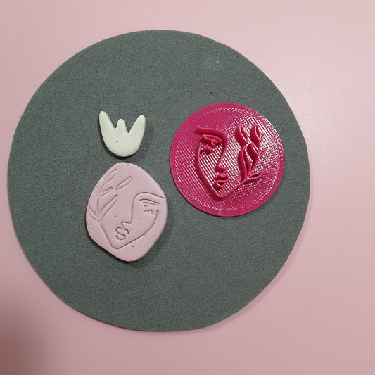 Polymer clay 3D "Woman Plants" stamp embossing