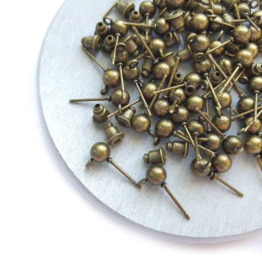 50 pcs Earrings ball stud pins Round studs earrings components Jewelry findings DIY jewellery tools