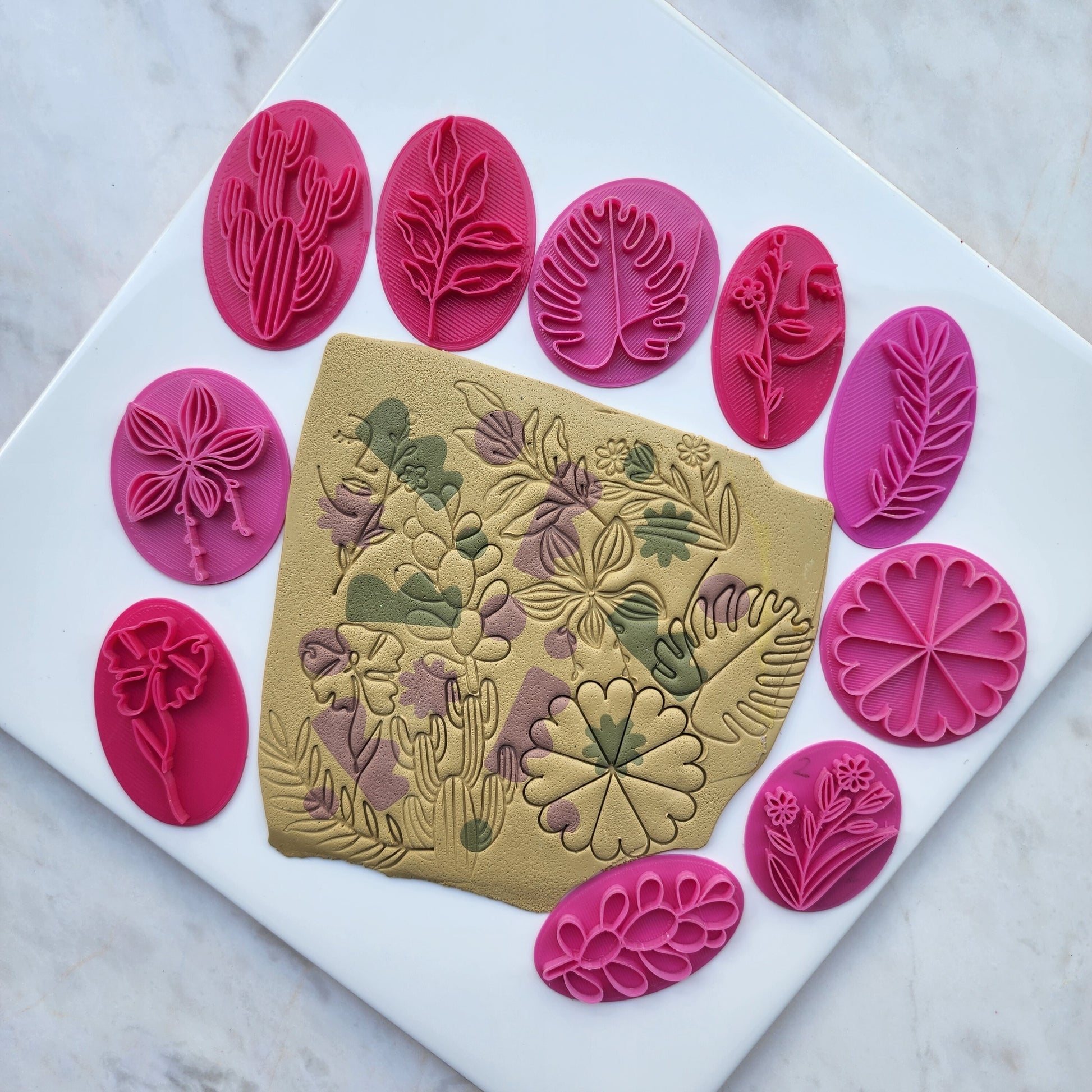 10 pcs set Flower Polymer clay texture stamps Floral embossing stamps