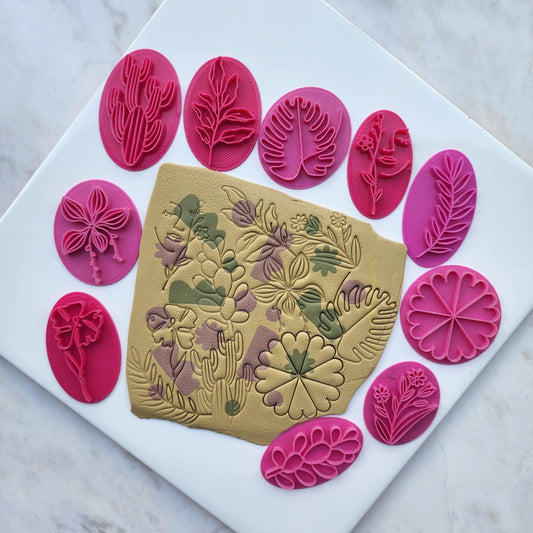 10 pcs set Flower Polymer clay texture stamps Floral embossing stamps