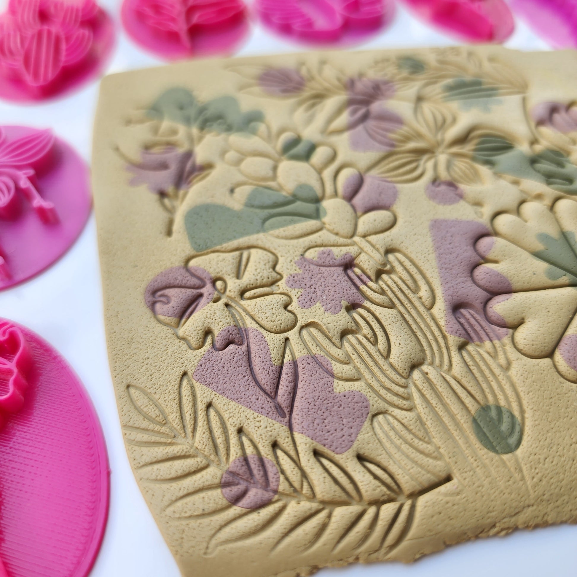 10 pcs set Flower Polymer clay texture stamps Floral embossing stamps