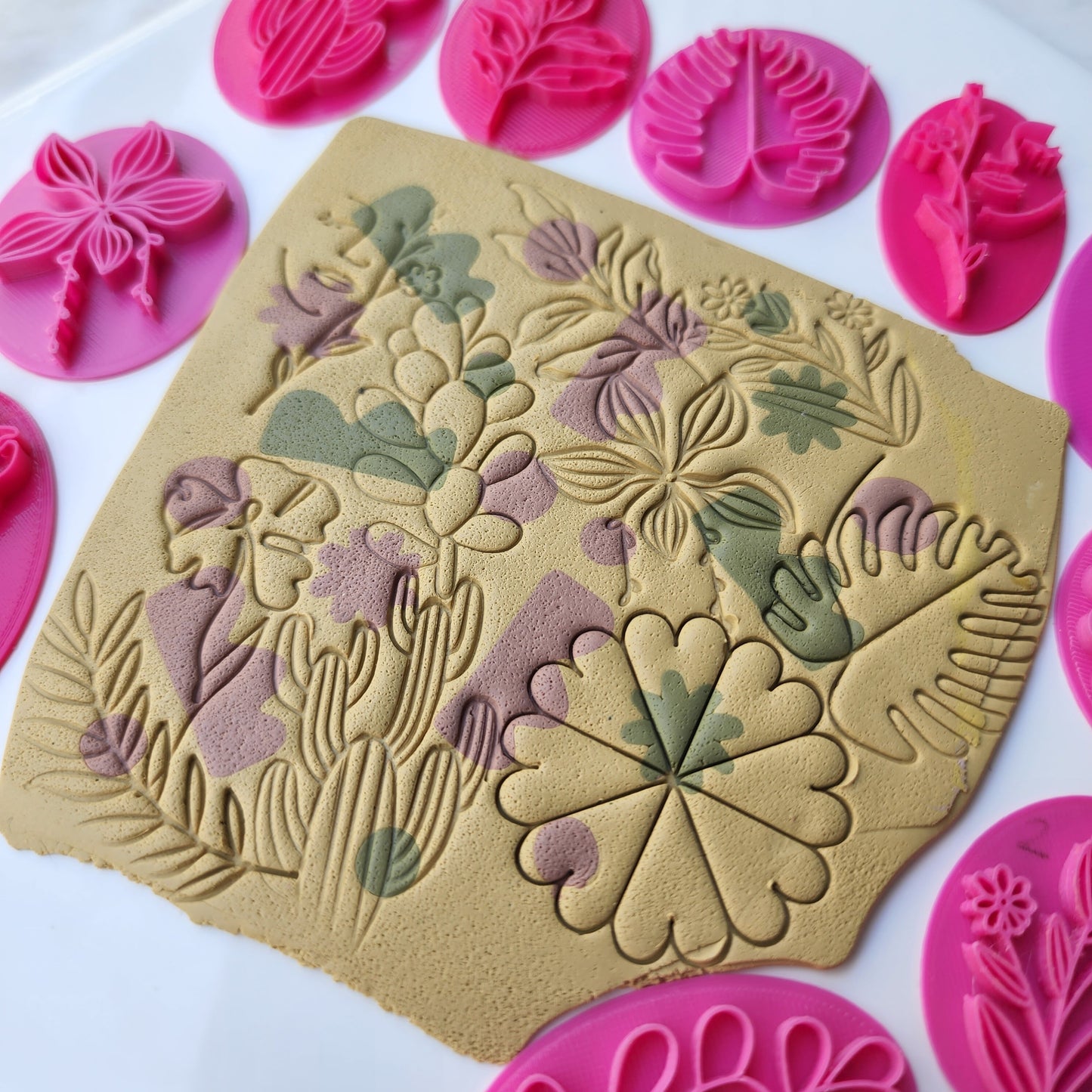 10 pcs set Flower Polymer clay texture stamps Floral embossing stamps