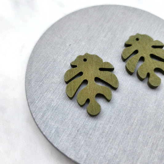 Wood Charm Monstera Pendant Earrings components Earrings findings DIY jewelry connectors