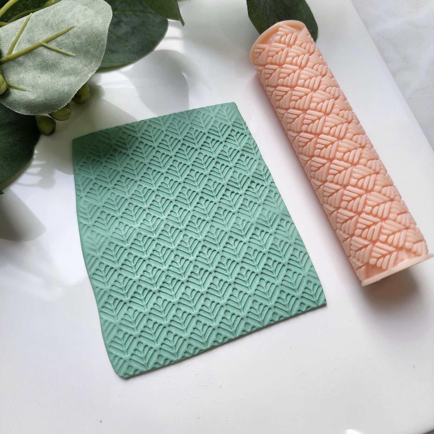 Polymer clay texture roller "Leaves" clay stamp 3D printed embossing
