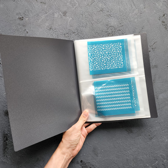 Folder book for Silk screens stencils with 64, 80 or 96 pockets