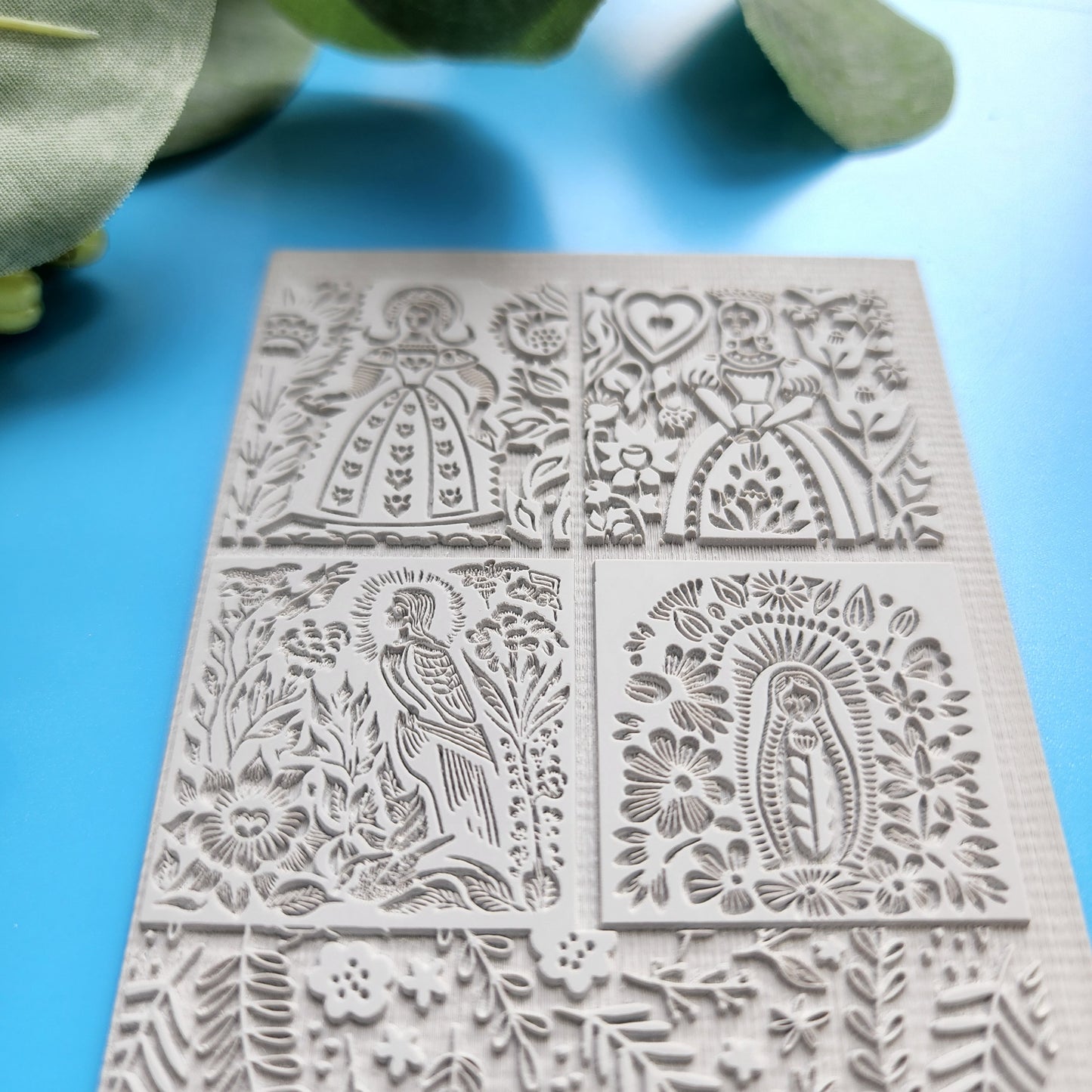 Polymer clay Texture tile Texture mat Clay stamp Polymer clay texture stencils "Flowers, Queen" T-151