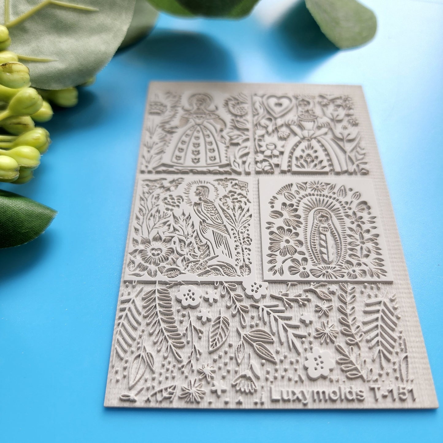 Polymer clay Texture tile Texture mat Clay stamp Polymer clay texture stencils "Flowers, Queen" T-151