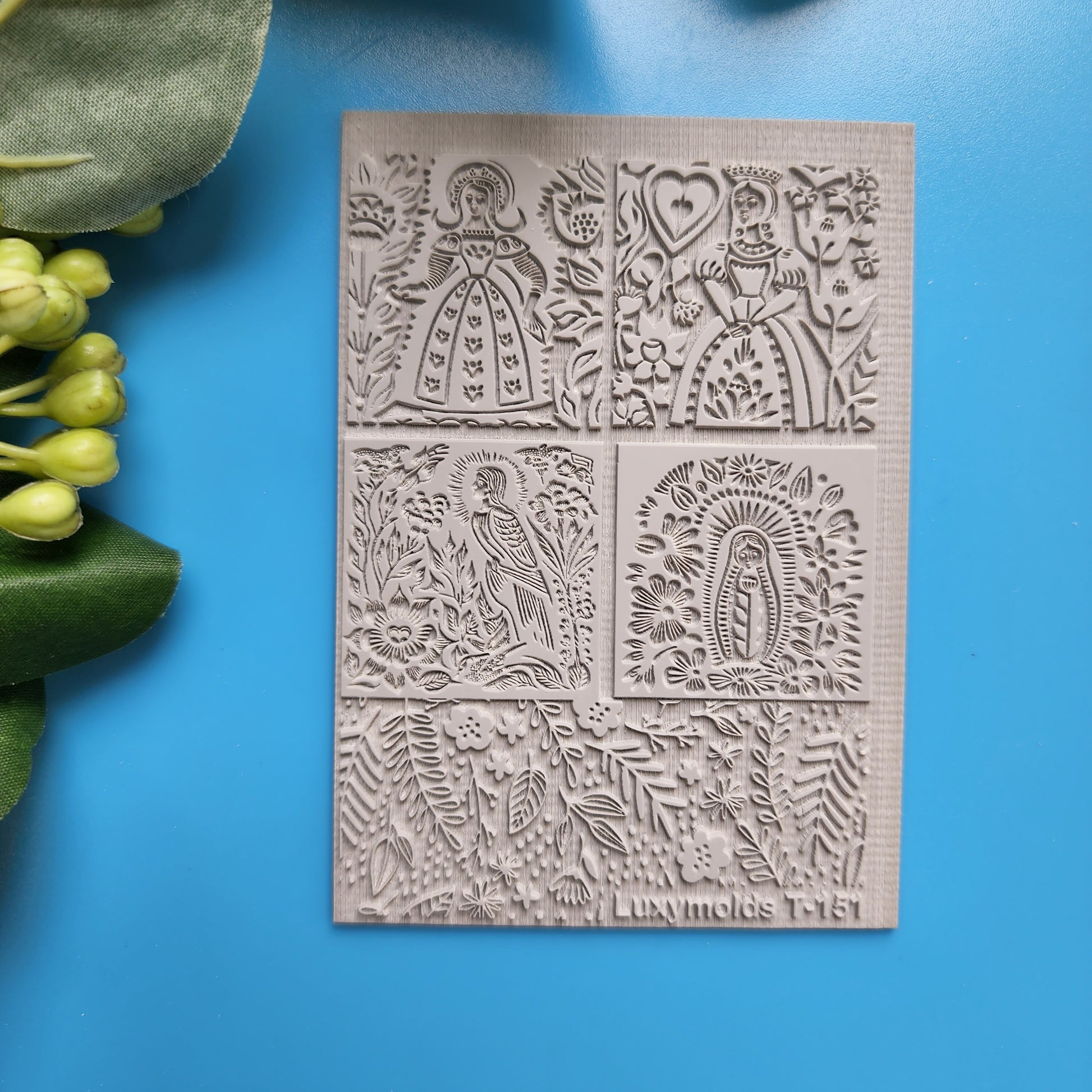 Polymer clay Texture tile Texture mat Clay stamp Polymer clay texture stencils "Flowers, Queen" T-151