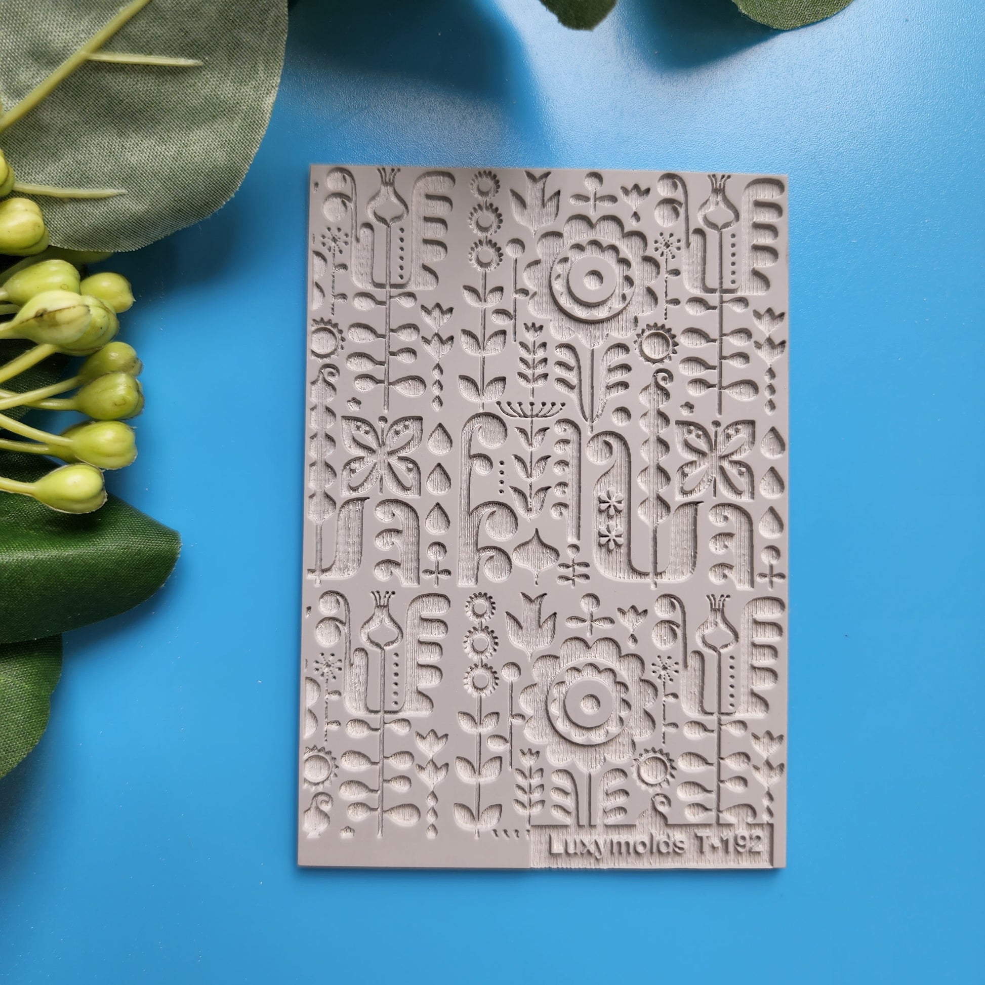 Polymer clay Texture tile Texture mat Clay stamp Polymer clay texture stencils "Botanic Flowers Leaves" T-192